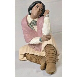 Vintage 1991 Ceramic Clay American Indian Male Female Rare Large Statues Signed